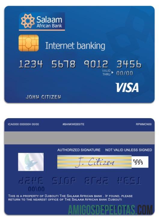 Cartão de Internet pré-pago Djibouti The Salaam African Bank Visa amostra